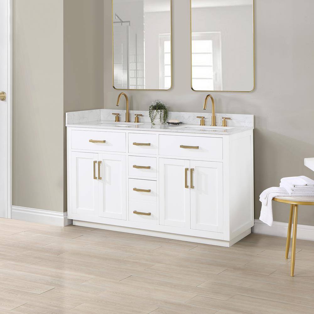 Altair Gavino 60 in. W x 22 in. D x 34 in. H Bath Vanity in White with Grain White Composite Stone Top 557060-WH-GW-NM