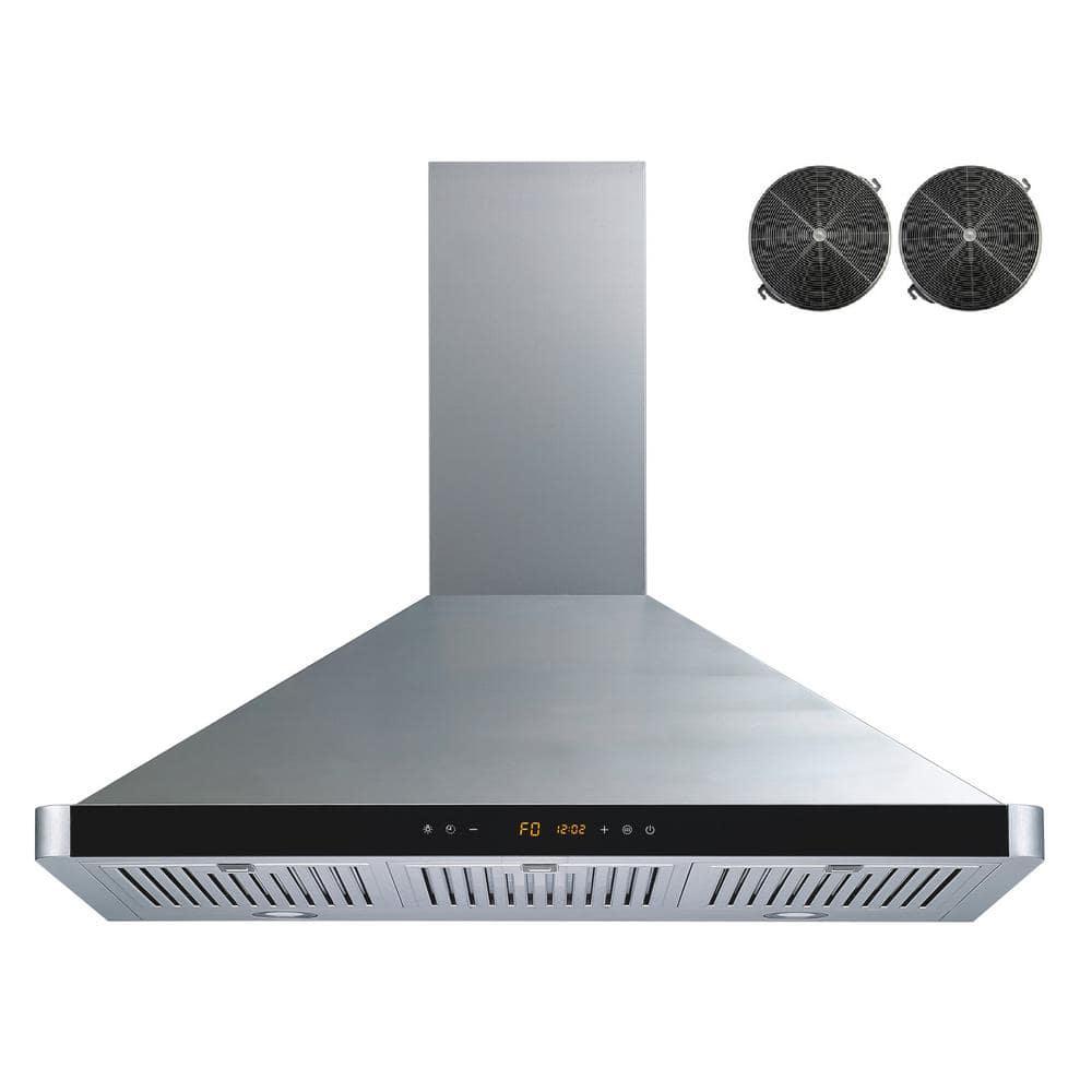 Winflo 36 in Convertible 439 CFM Wall Mount Range Hood in Stainless Steel with Baffle Filters and Charcoal Filters