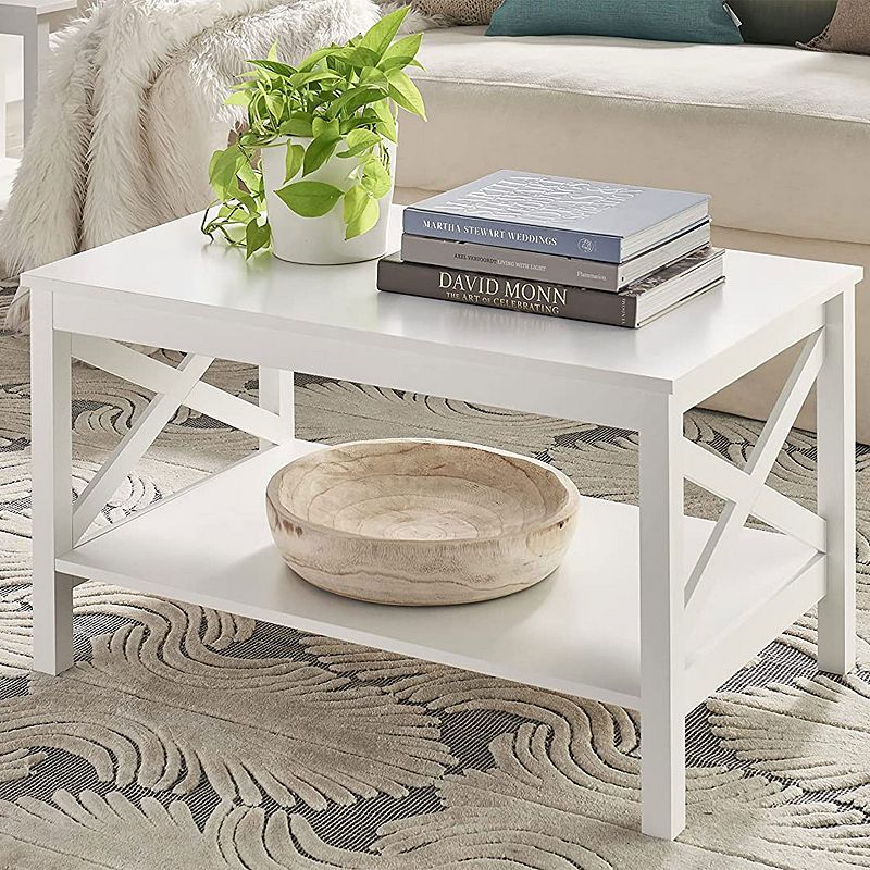 ClosetMaid X Frame Living Room Accent Coffee Table with Shelf Storage， White