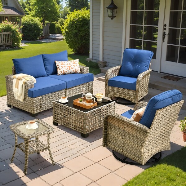 XIZZI 6Piece Patio Furniture Wicker Conversation Set with Swivel Chair