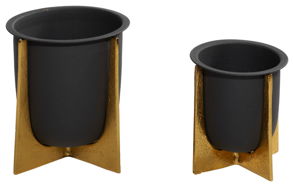 Glam Black Metal Planter 561402   Contemporary   Outdoor Pots And Planters   by Brimfield  ampMay  Houzz