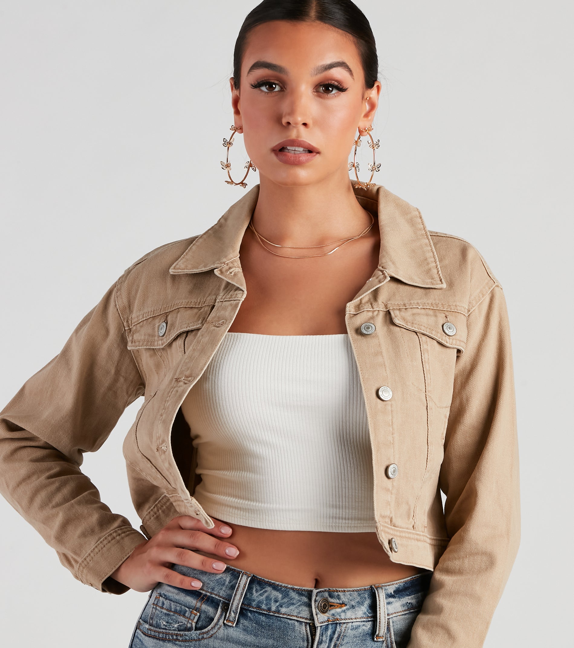 Casual Cropped Denim Trucker Jacket