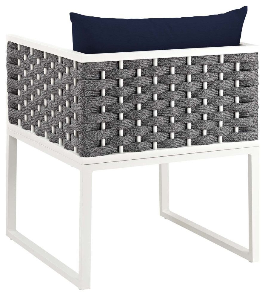 Modern Outdoor Dining Chair  Fabric Metal Aluminum Steel  Navy Blue White   Contemporary   Outdoor Dining Chairs   by House Bound  Houzz