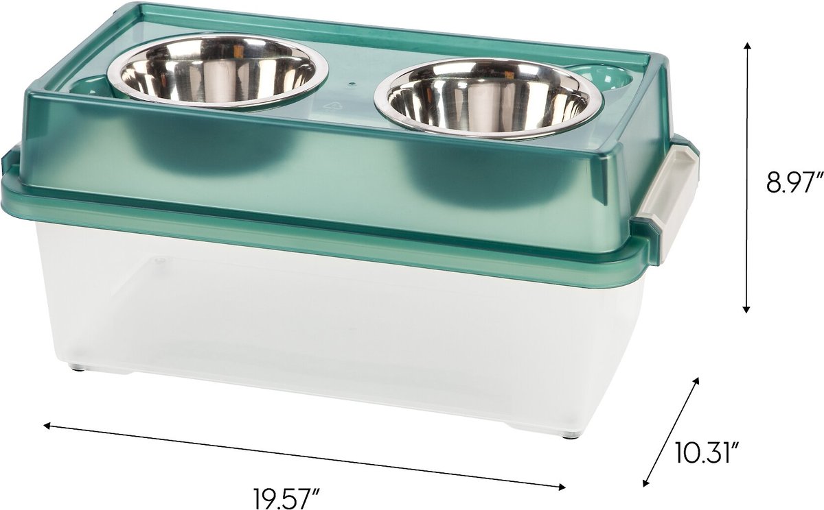 IRIS USA WeatherPro Airtight Elevated Pet Feeder w/Food Storage Container and Bowls in Lid