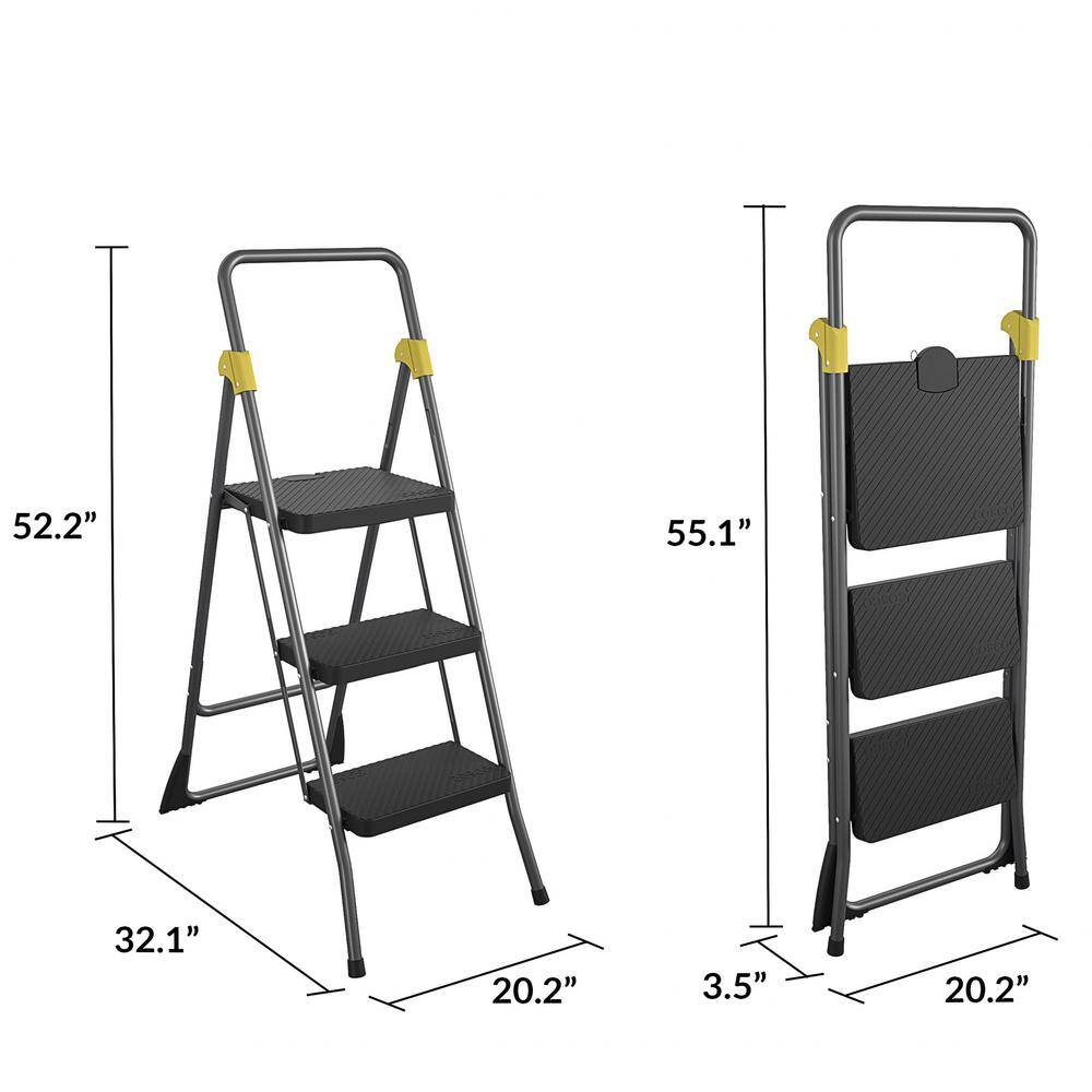 Cosco 3-Step Commercial Steel Folding Step Stool with 300 lb. Load Capacity Type 1A Duty Rating 11839GGO