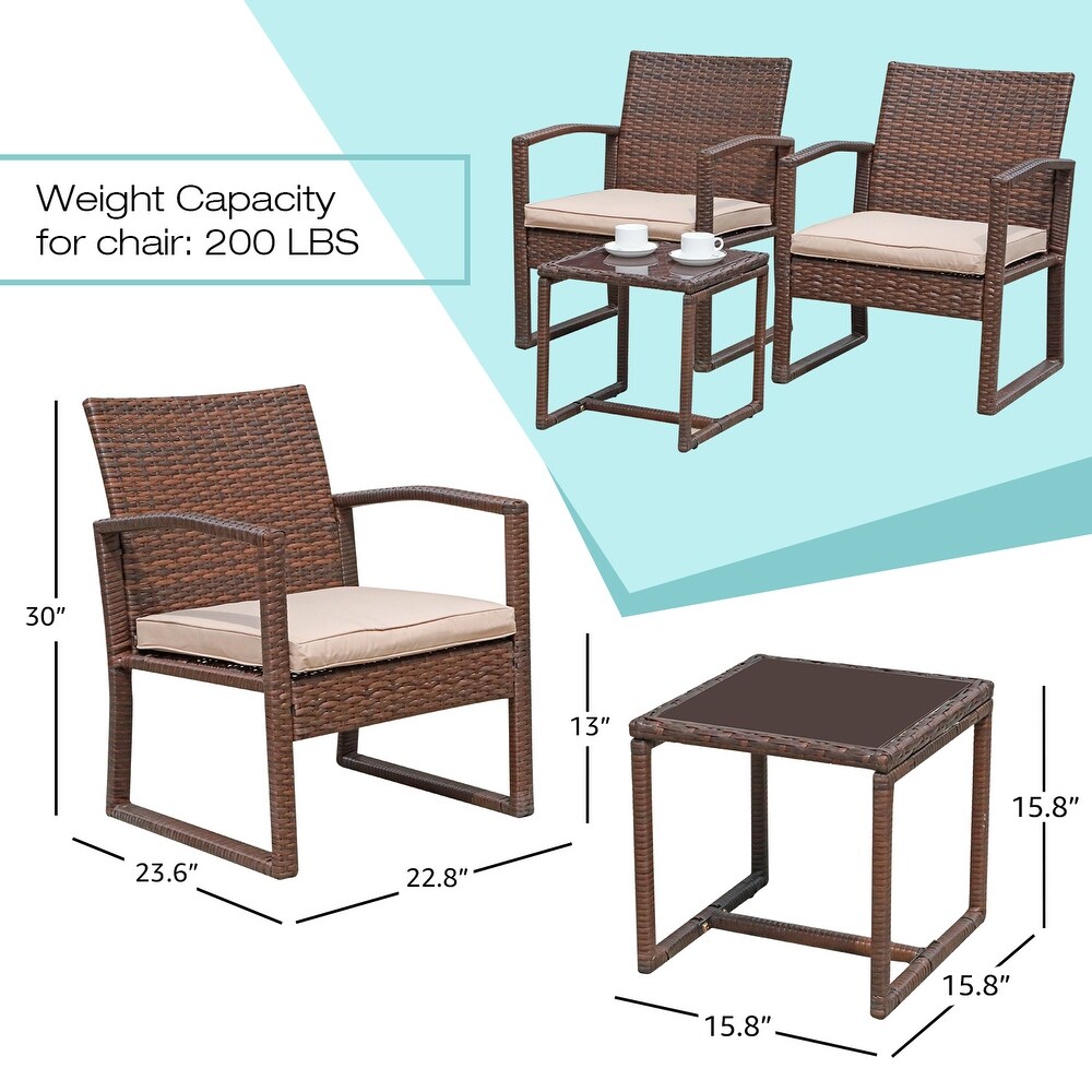 3 pc. Outdoor Cushioned Wicker Chat Set