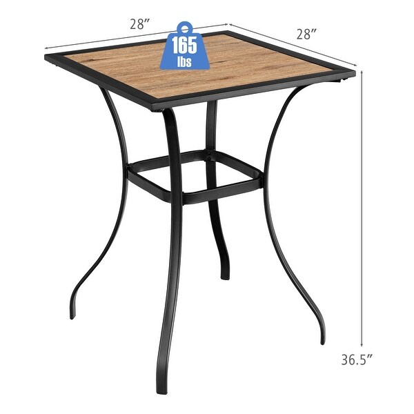 Costway Patio Square Bar Table WoodLike Tabletop Metal Frame Garden