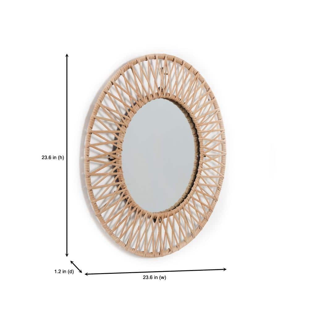 StyleWell Medium Round Brown Modern Accent Mirror with Polyrattan Braiding (24 in. Diameter) MR1812326-NAT