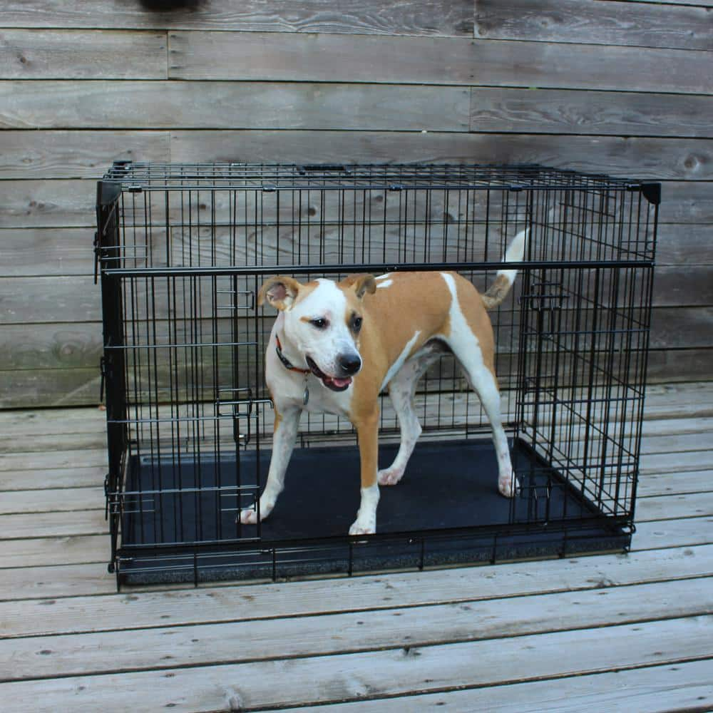 Lucky Dog 48 in. Sliding Double Door Dog Crate with Patented Corner Stabilizers, Removable Tray, Rubber Feet and Carrying Handle ZW 51548