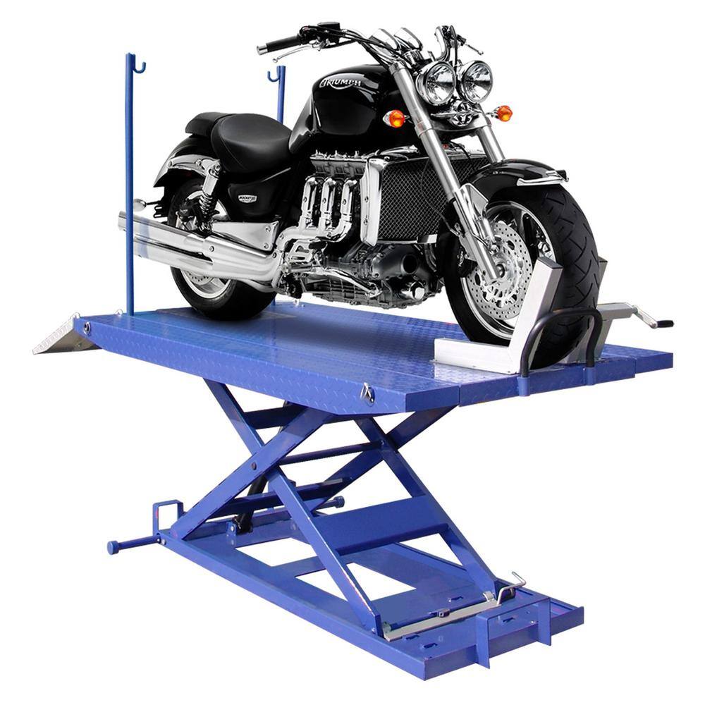 TUXEDO High Rise Motorcycle Lift Bench with Vise Sides Balance Bar Pump 1500 lbs. M-1500C-HR