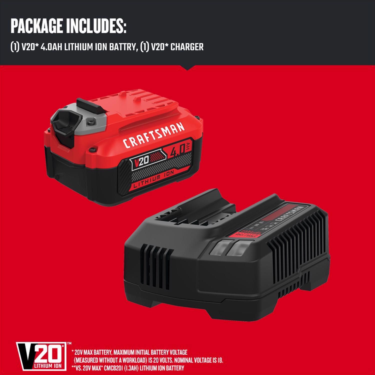 Craftsman 20 V 4 Ah Lithium-Ion Battery and Charger 2 pc