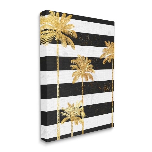 Stupell Industries Golden Palm Trees Bold Black White Stripes Gallery Wrapped Canvas Wall Art 16 X 20