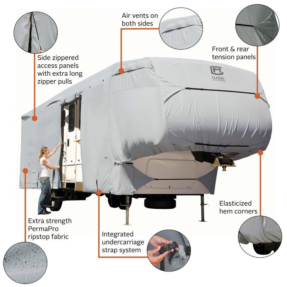 Classic Accessories Over Drive PermaPRO Extra Tall 5th Wheel Trailer Cover Fits 33 ft. - 37 ft. RVs 80-319-181001-RT