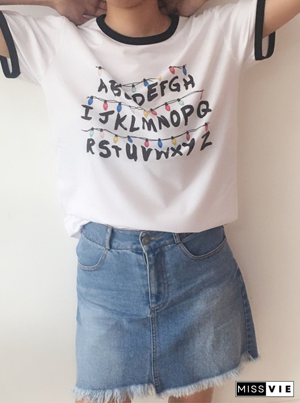 Stranger Things T-Shirt Harajuku Abc Letter Print New Tshirt Women Summer Cotton Tops Tees Streetwear Ladies Loose T Shirt