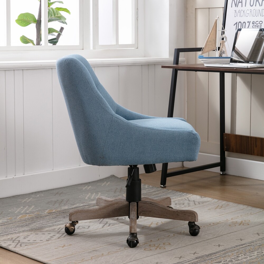 Linen Rotate Office Chair Adjustable Accent Chair with Lumbar Support
