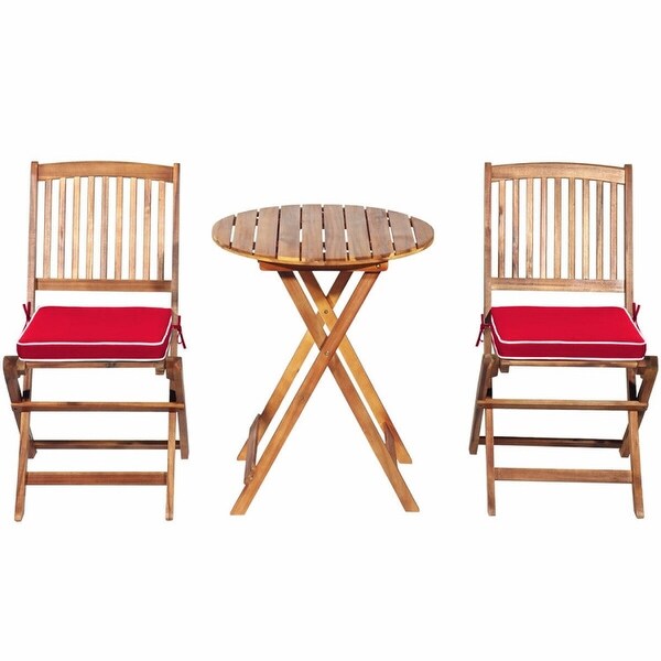 3 Pieces Patio Folding Bistro Set with Padded Cushion and Round Coffee Table