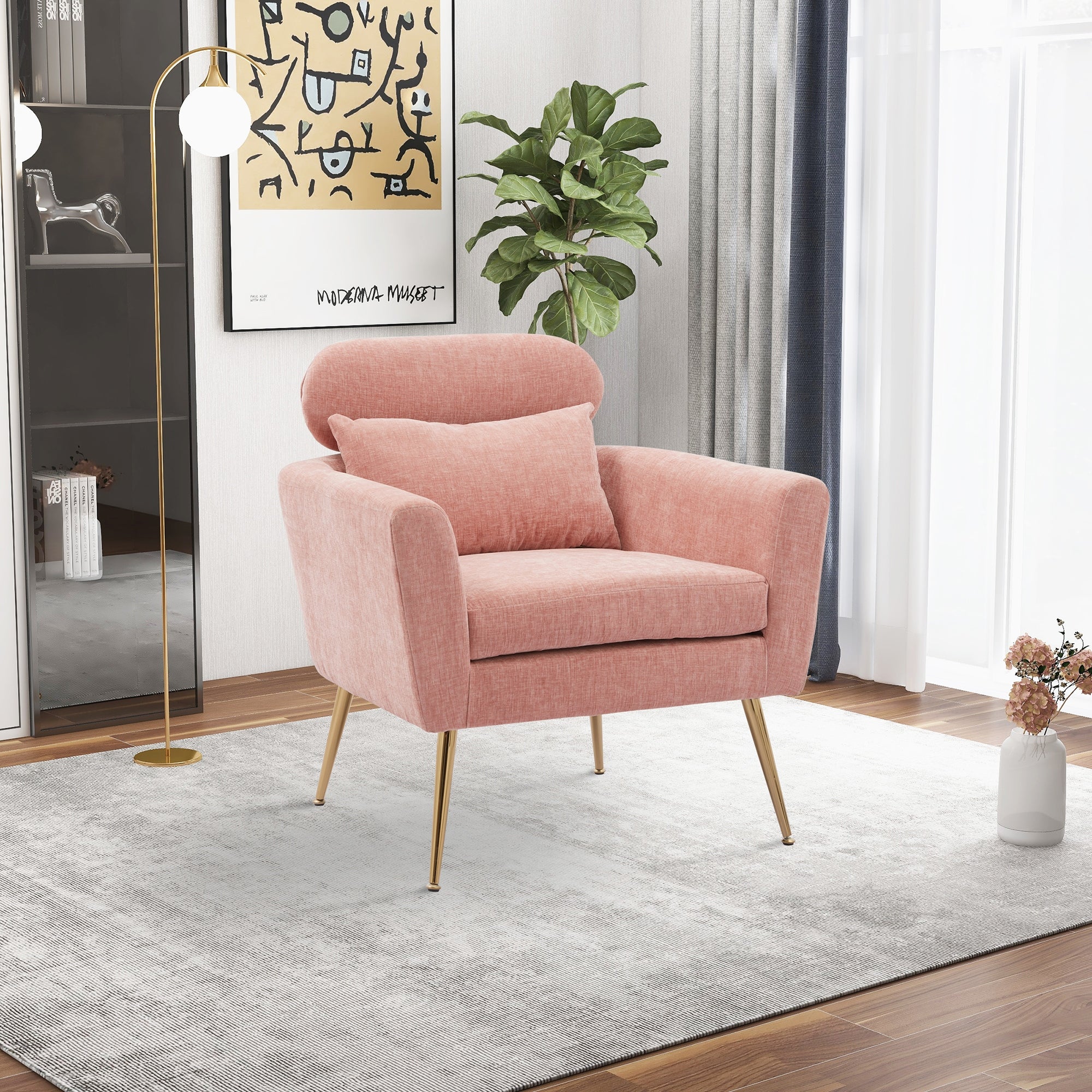 Modern Chenille Accent Chair Armchair Upholstered Reading Chair