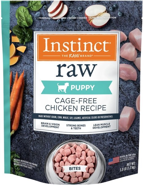 Instinct Bites Chicken Recipe Grain-Free Cage-Free Raw Frozen Puppy Food， 3-lb bag