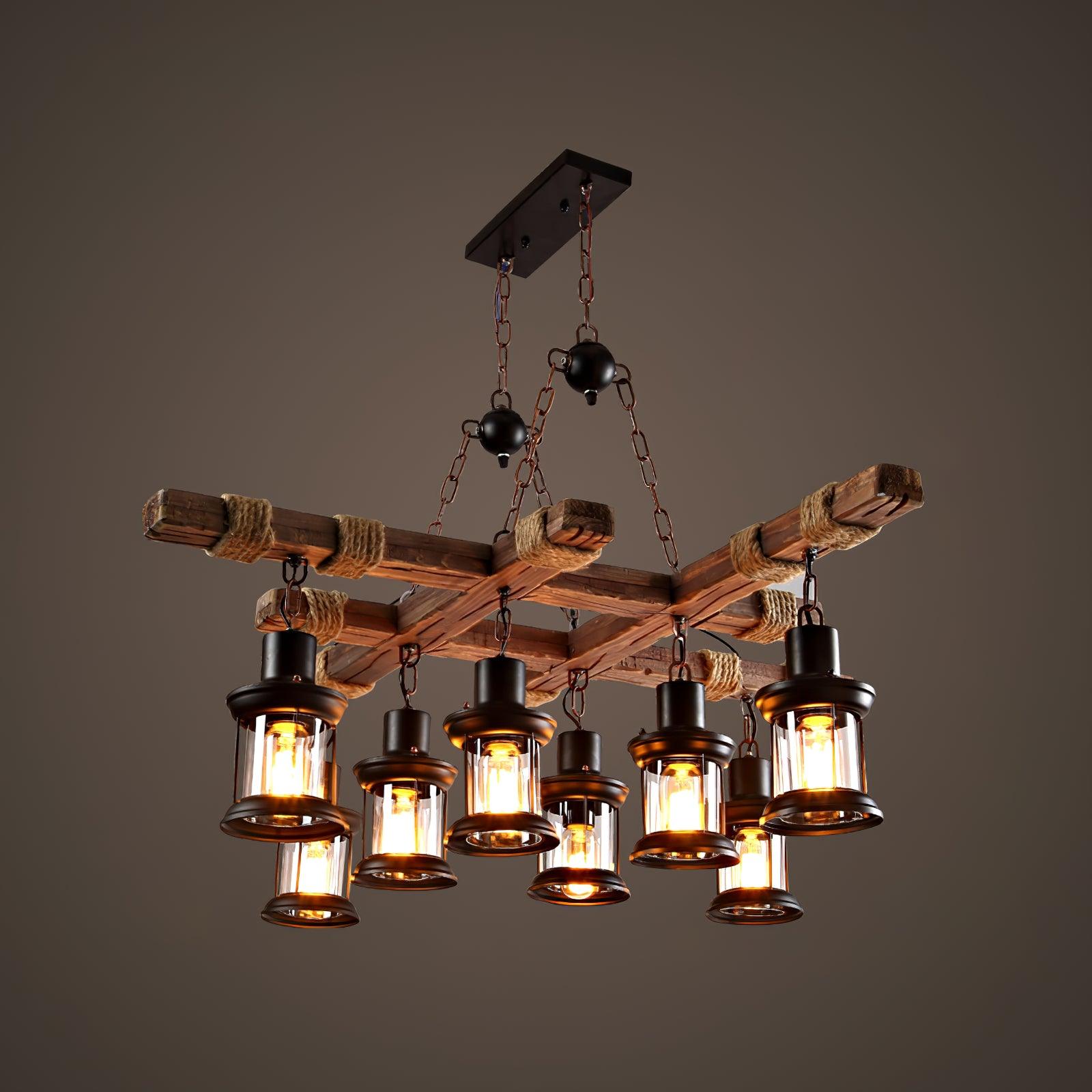 Vintage Wood Glass Chandeliers