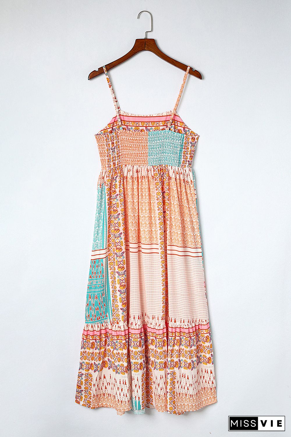 Multicolor Boho Patchwork Print Square Neck Sundress