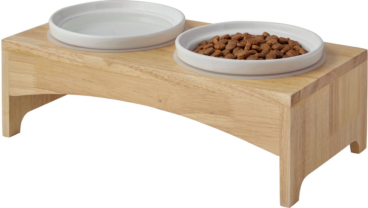 Frisco Ceramic Dog and Cat Double Diner with Elevated Wood Stand