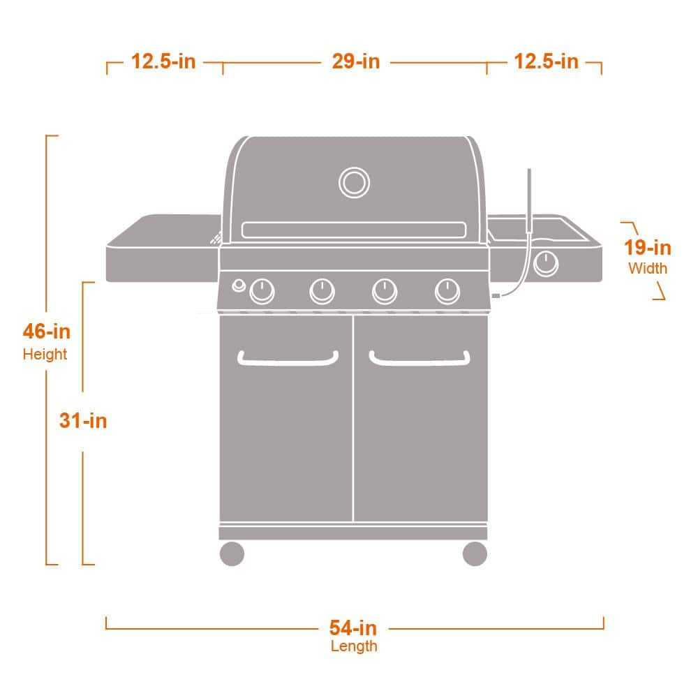 Monument Grills 4-Burner Propane Gas Grill in Black with LED Controls, Side Burner and USB Light 13892