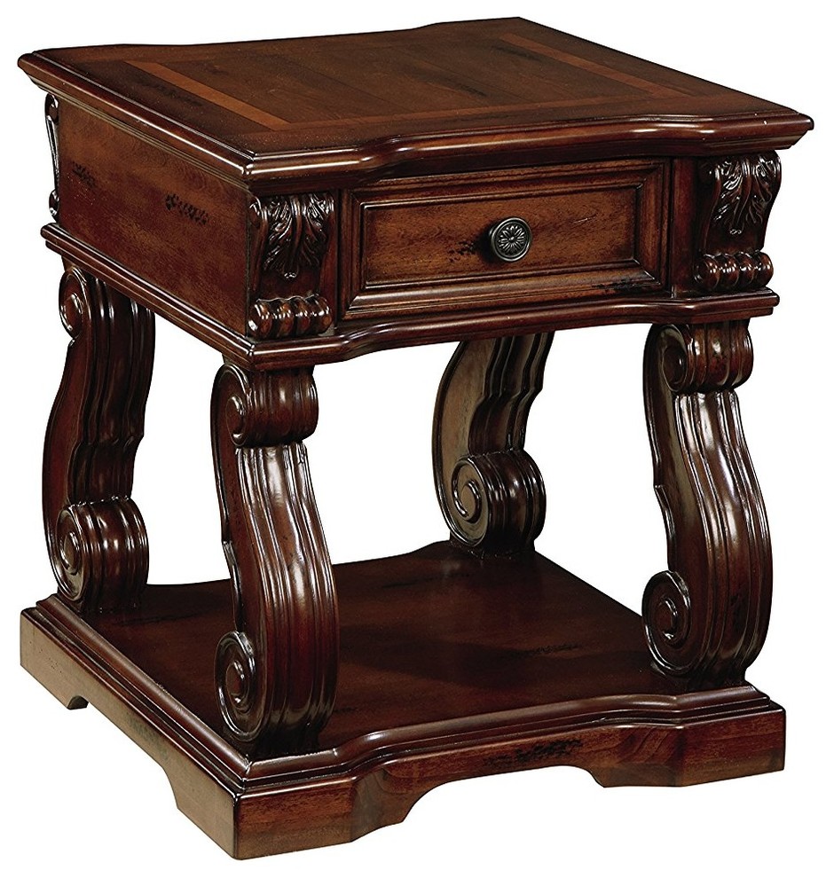 Vintage Style Square Rustic Brown Accent Side Table   Traditional   Side Tables And End Tables   by Imtinanz  LLC  Houzz