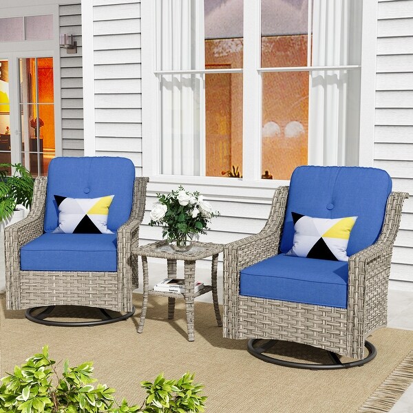 XIZZI 3Piece Swivel Rocking Chair Rattan Wicker Outdoor Patio Furniture Bistro Set