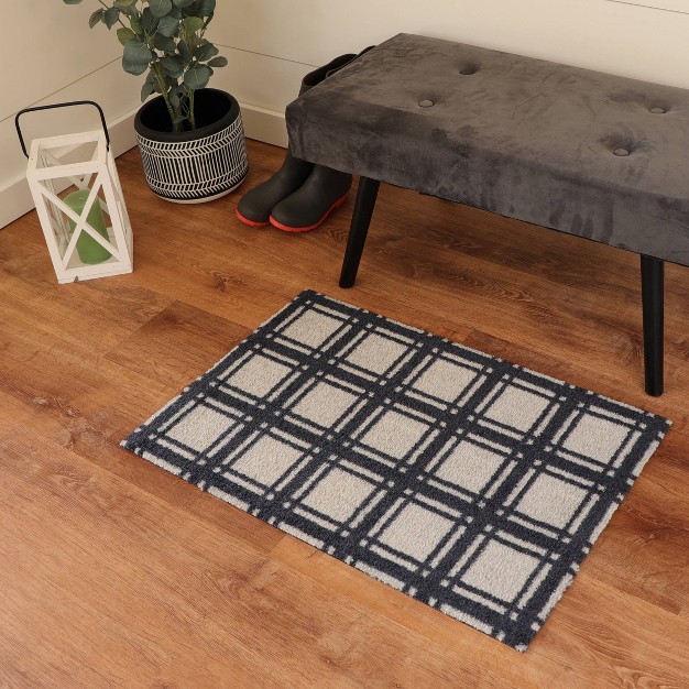 2 x27 x3 x27 Colorstar Prairie Grid Door Mat Navy Blue Bungalow Flooring