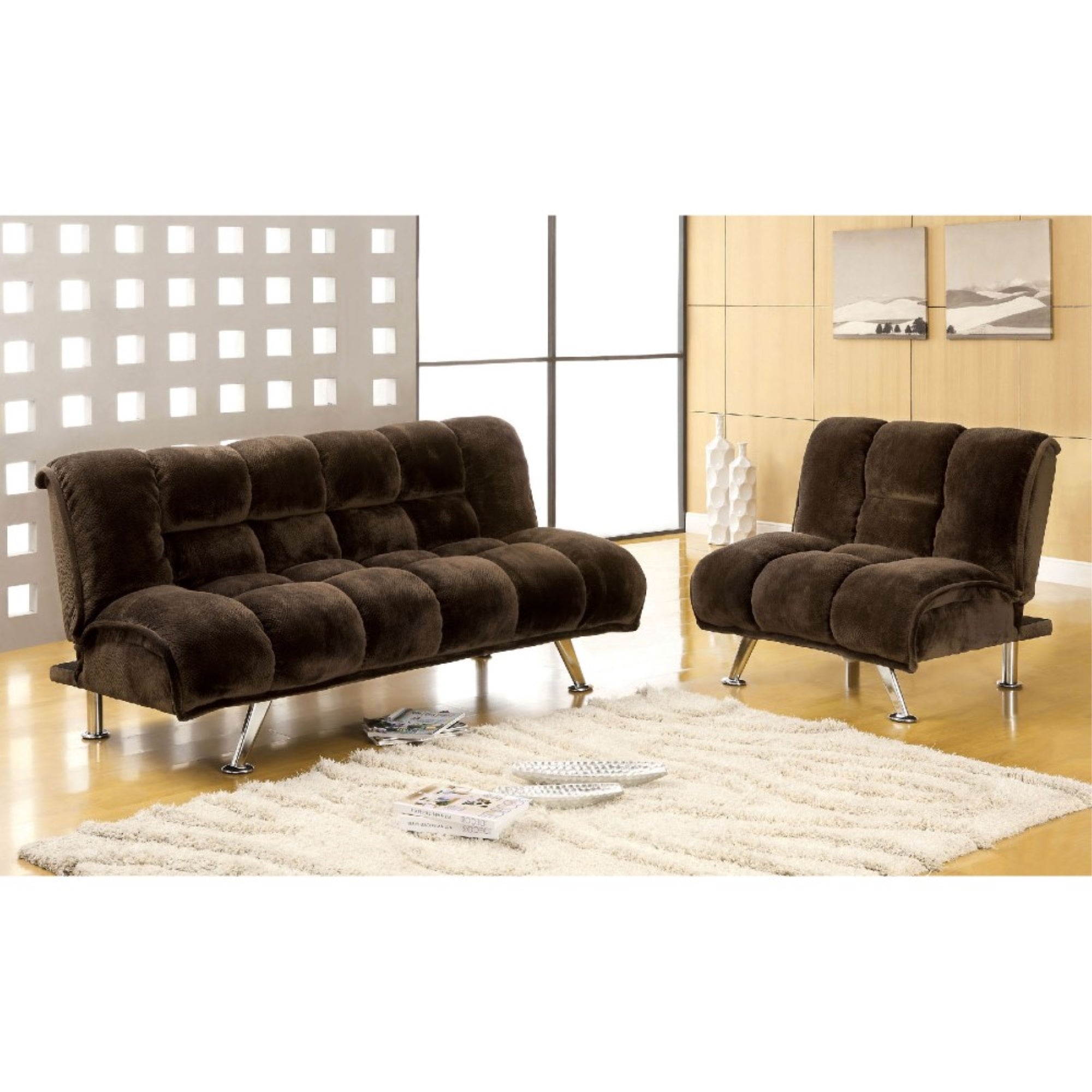 Marbelle Contemporary Sofa Futon Withplush Flannelette Fabric , Espresso