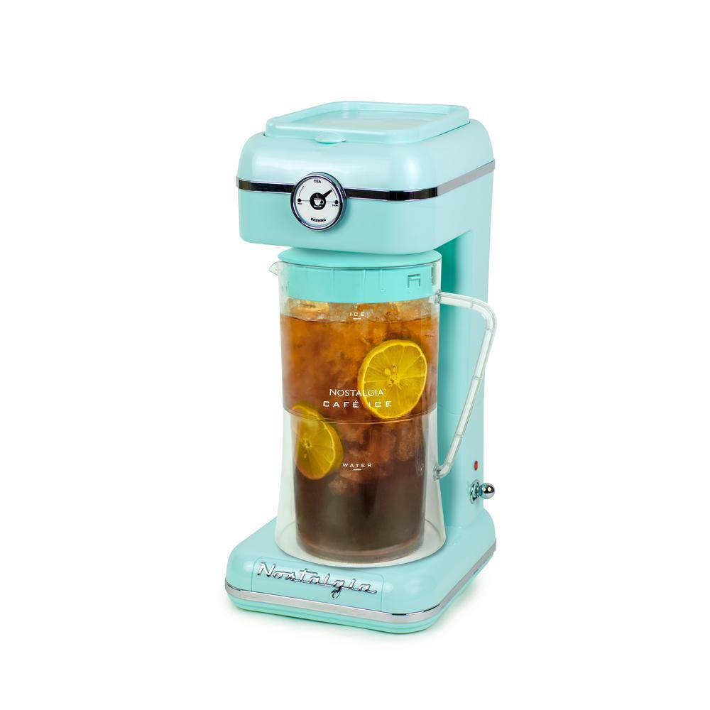 Nostalgia CLIT3PLSAQ 12 Cup Classic Retro 3 qt. Iced Brew Tea and Drip Coffee Maker with Plastic Pitcher Aqua CLIT3PLSAQ