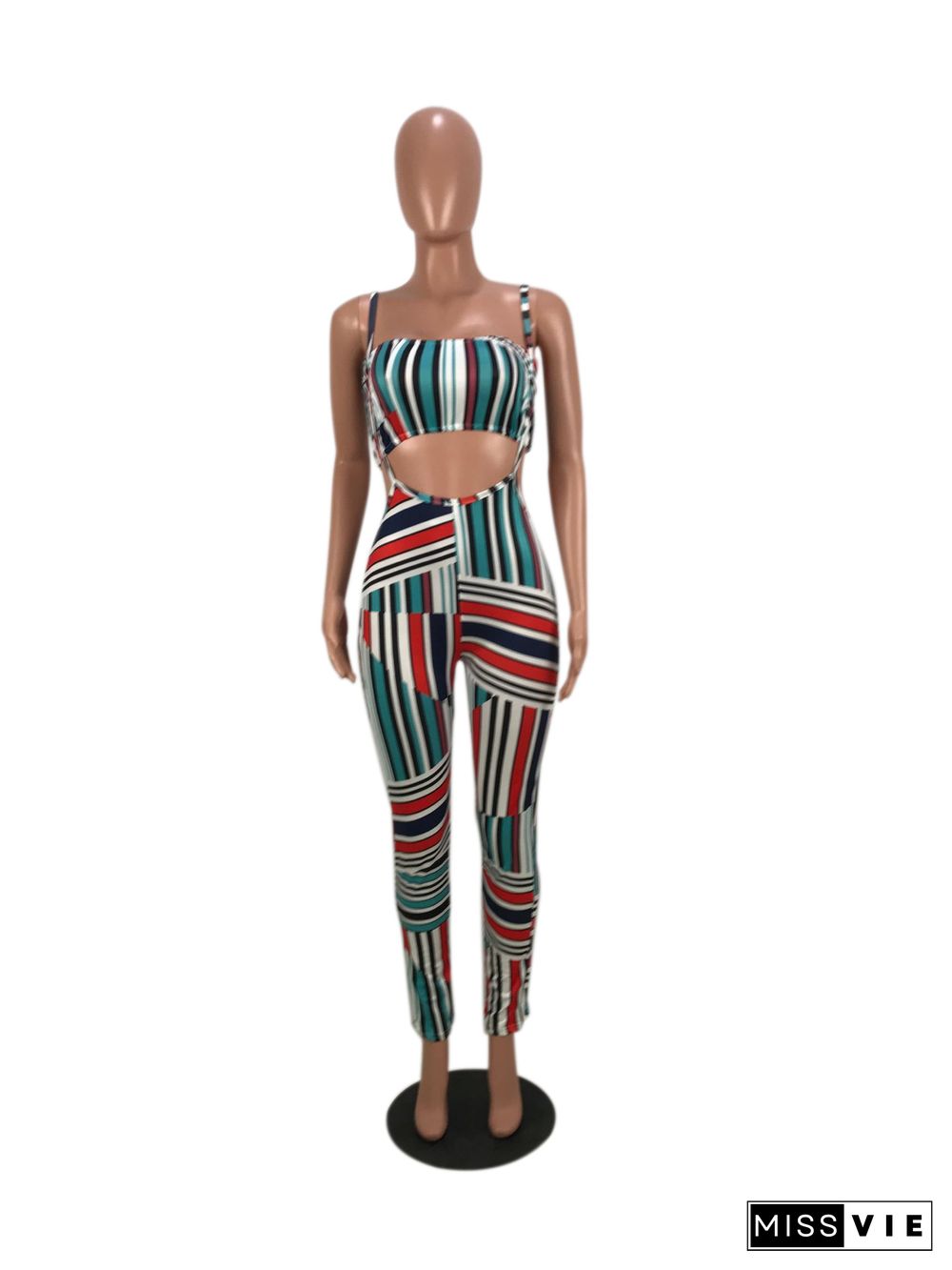 Sexy Strapless Striped Pants Sets 2 Pieces