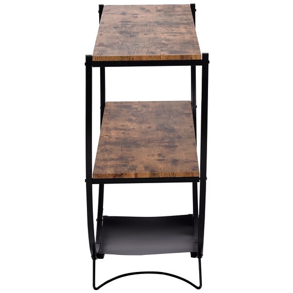 Industrial Demilune Textured Metal Wood Console Table，Distressed Brown