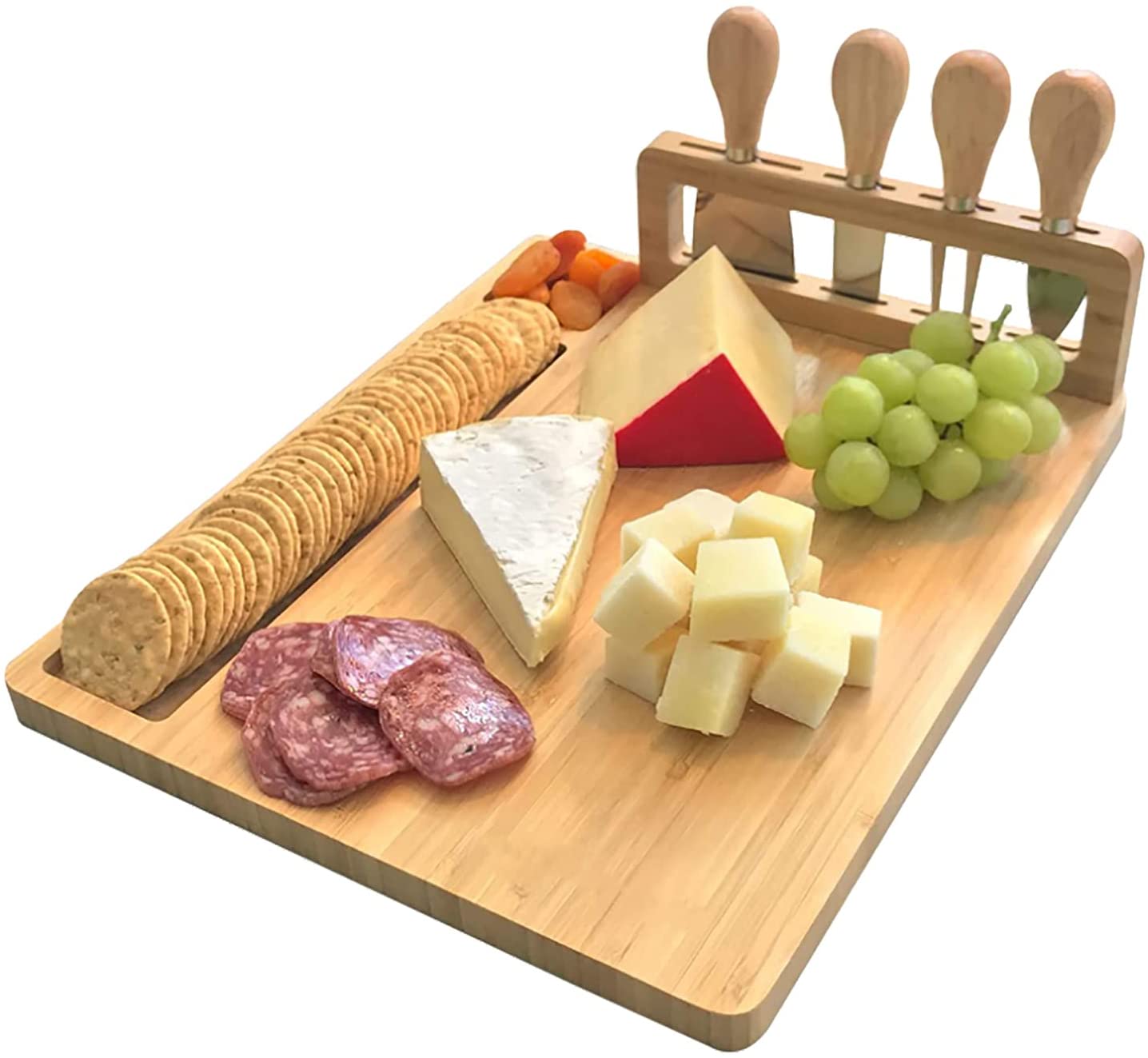 Fetcoi， Cheese Board and Knife Set Charcuterie Platter Cheese Knife Set Wooden Serving Plate