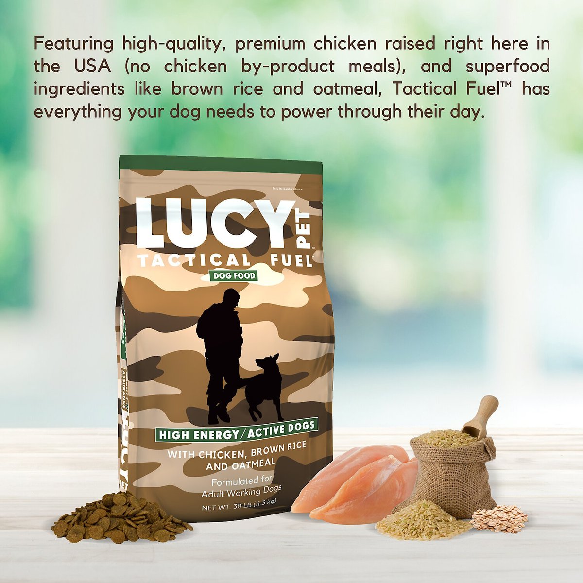 Lucy Pet Products Tactical Fuel Chicken， Brown Rice and Oatmeal Dry Dog Food