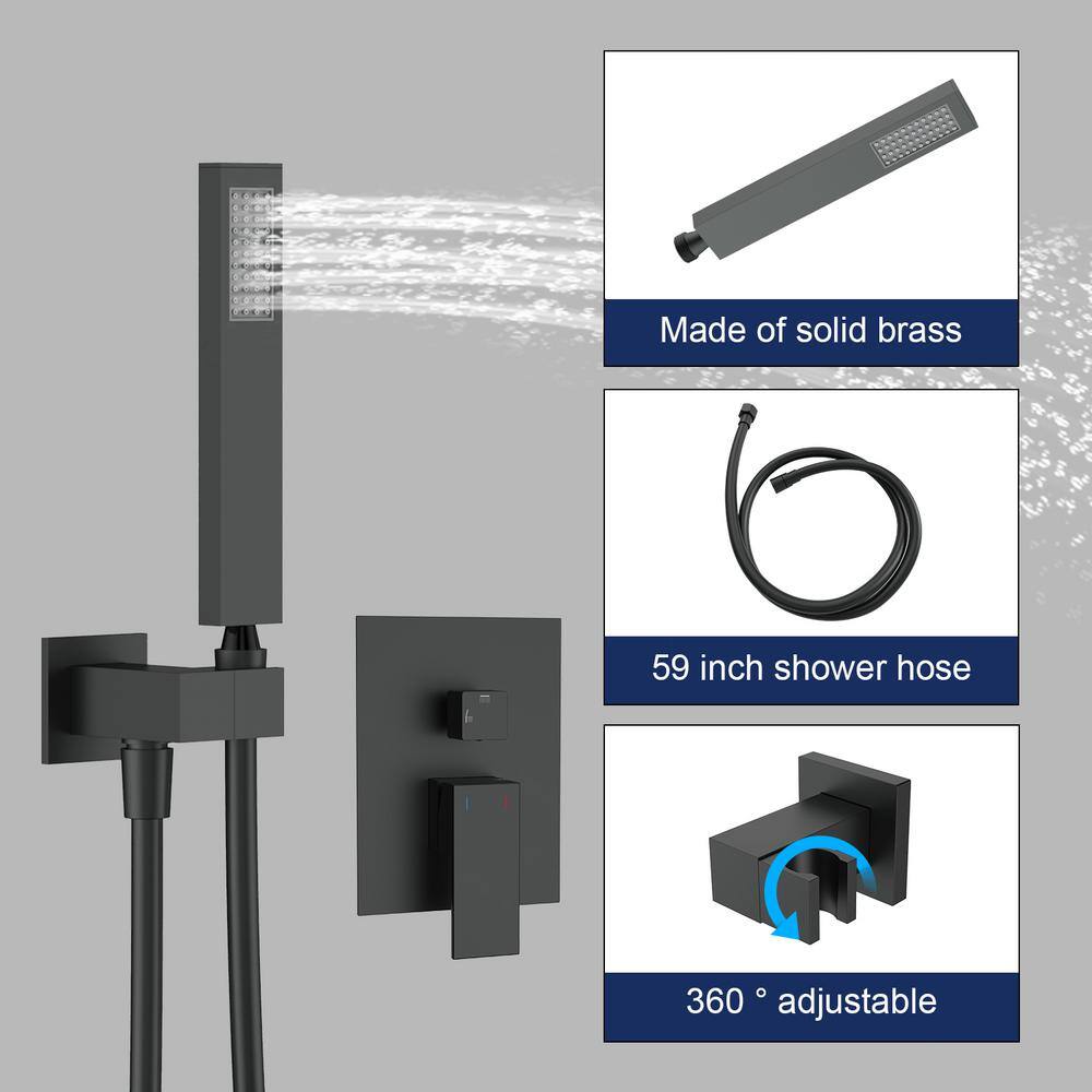 GIVING TREE Single-Handle 3-Spray 12'' Tub and Shower Faucet Combo with Hand Shower in Matte Black (Valve Included) HDYN-ZG0080