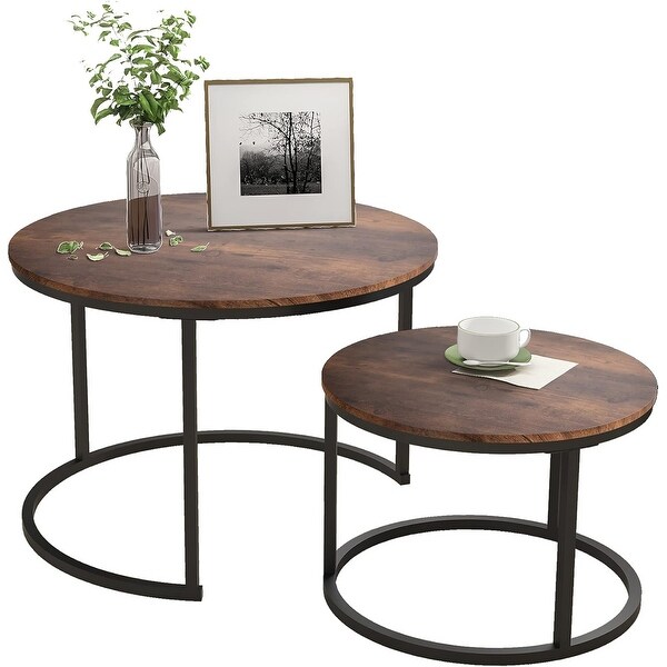 Industrial Round Coffee Table Set of 2