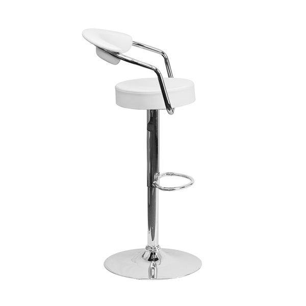 Offex Contemporary White Vinyl Adjustable Height Bar Stool With Arms And Chrome Base