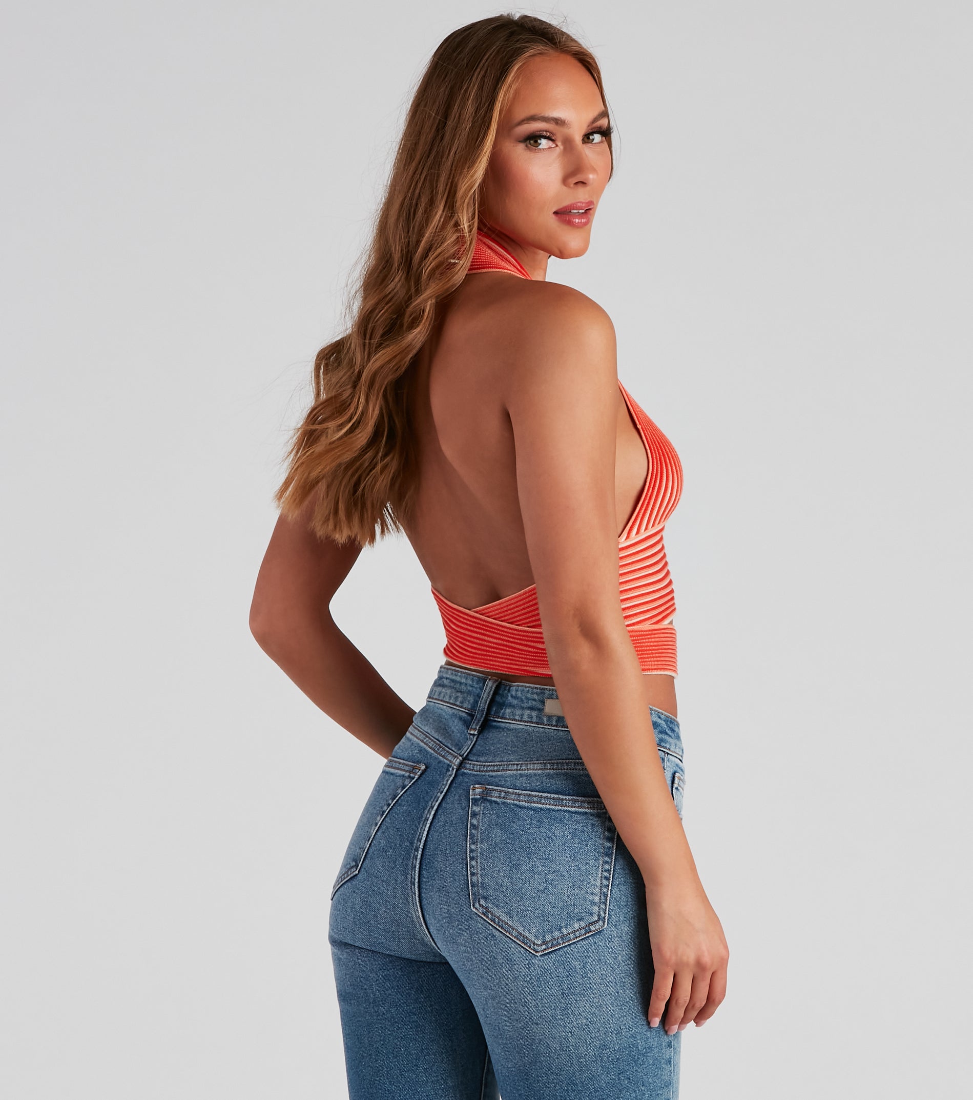 Main Squeeze Striped Halter Wrap Top