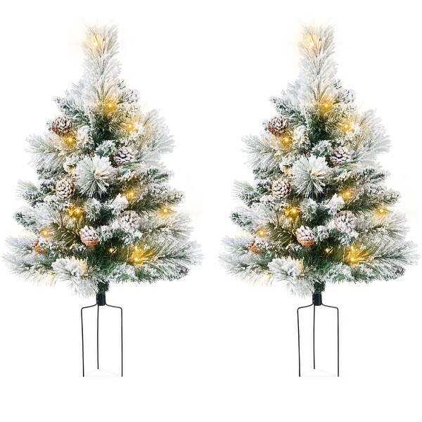 Set of 2 PreLit Pathway Christmas Trees w/ Pine Cones，Timer