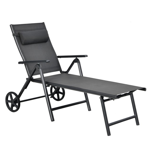 Tangkula Outdoor Folding Lounge Chair Patio Portable Longer W wheels amp Adjustable Backrest