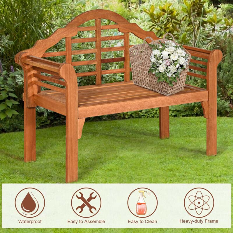 4 FT Folding Outdoor Bench for Park Garden, 2-Person Eucalyptus Wood Bench Loveseat Chair