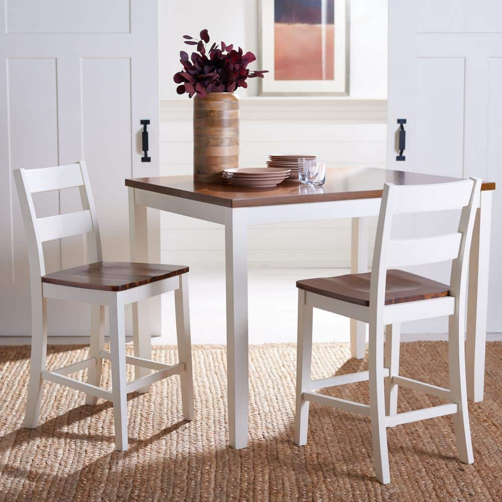 SAFAVIEH Izzy 39.5 in. White/Brown Bar Stool (Set of 2) BST9216A-SET2