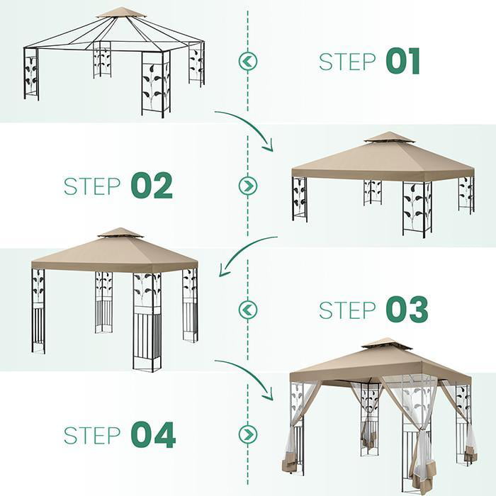 10'X13.3' Outdoor Gazebo Patio, Rain&Sun Protection Gazebo Canopy with Double Eaves, 4 Removable Side Walls, Assembled Style Canopy Tent Suitable for Yard, Garden, Beach