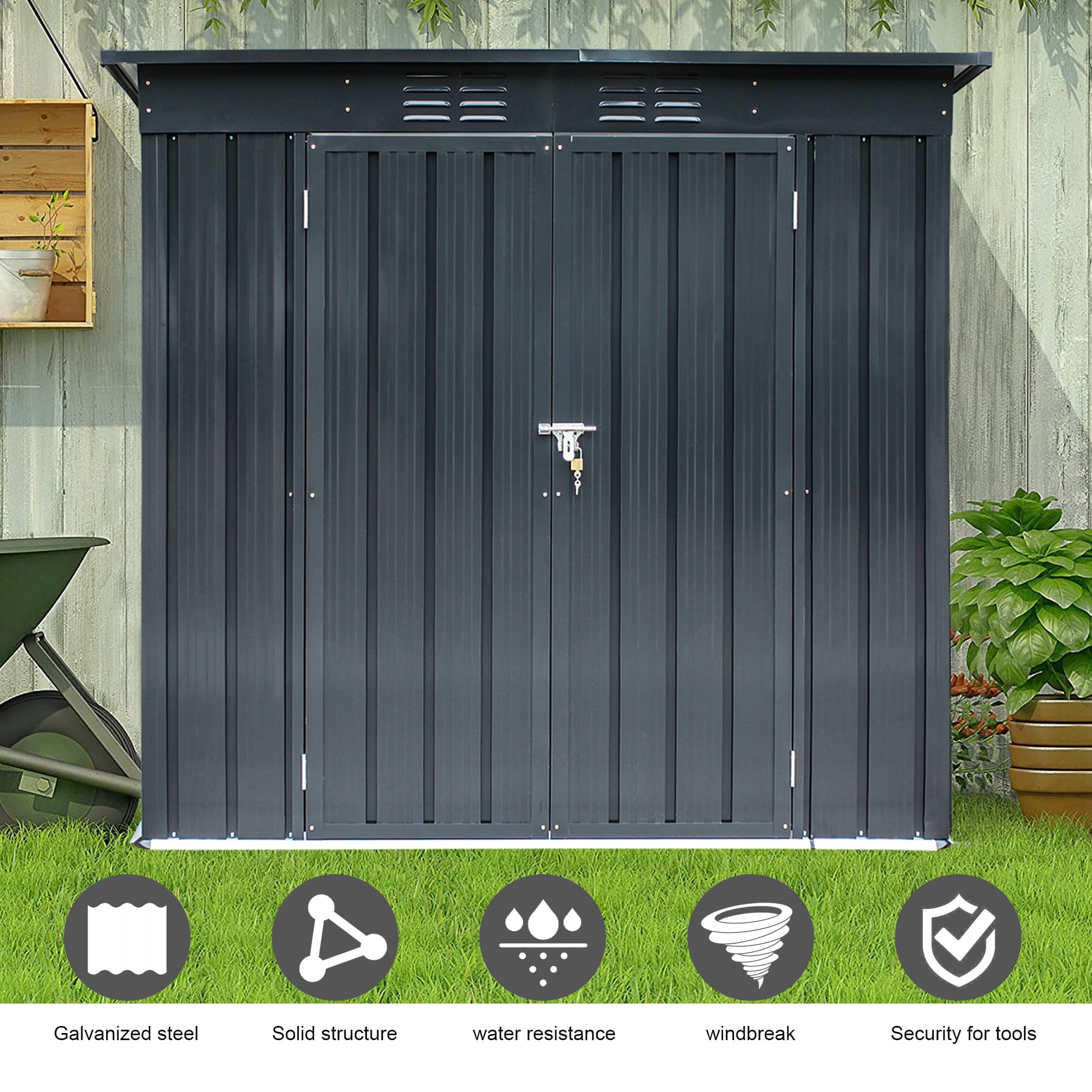 LZBEITEM 6' x 4' Lockable Outdoor Storage Shed with Double Lockable Doors