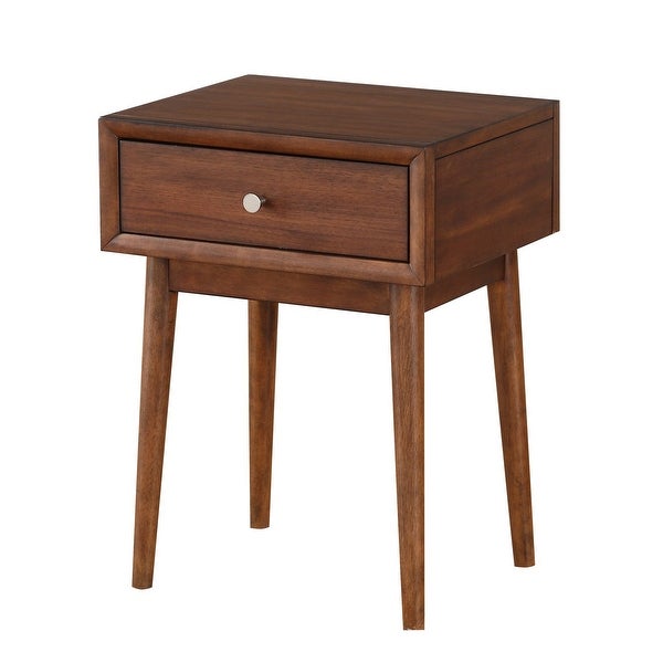 1 Drawer Wooden End Table with Splayed Legs， Walnut Brown