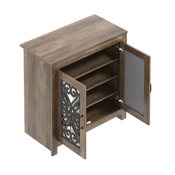 Calidia 30.2 in. H X 30.9 in. W Knott Oak with Grey Stone 2 Door Shoe Cabinet - - 37581160