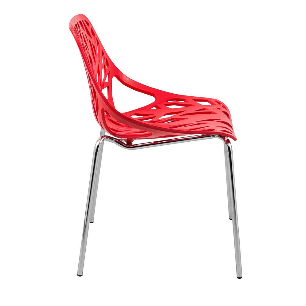 LeisureMod Modern Asbury Dining Chair with Chromed Legs， Set of 2 - Red