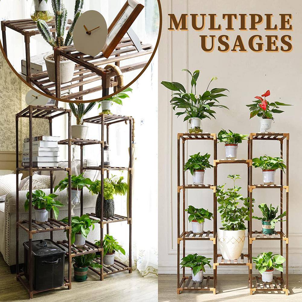 11-Pots Wooden Plant Stand Suitable for Room Corner Balcony Garden Terrace Plant Stand (4-Tiers) B09J2N28SV