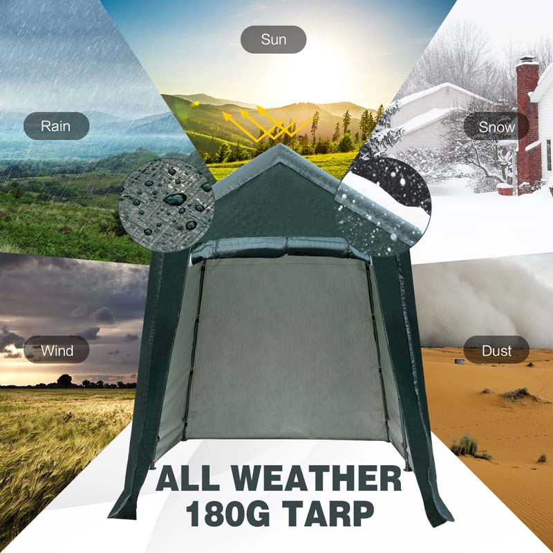 6 x 8 FT Heavy Duty Steel Enclosed Carport Car Tent Canopy Outdoor Garage Storage Shelter Shed with Waterproof Ripstop Cover